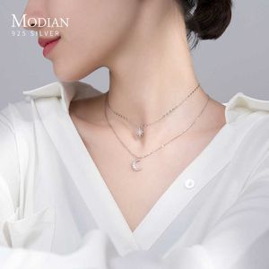 Modian 925 Sterling Zilver Shining Zirkoon Stapelbare Star Moon Hanger Ketting Vrouwen Bruiloft Fijne Sieraden