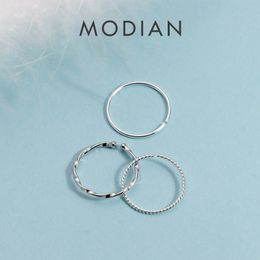 MODIAN Authentieke 925 Sterling Sillver Slanke Verstelbare Ringen Voor Vrouwen Mode Eenvoudige Gratis Grootte Geometrische Lijn Ring Fijne Jewerly