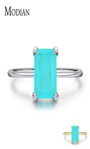 Modian Authentic 925 STERLING Silver Classic Rectangle Tourmaline Paraiba Femme Ring Finger for Women Charm Fine Jewelry Anillo1814177