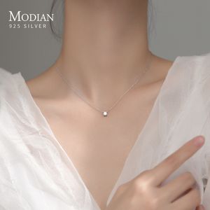 Modian Brands Simple 925 Sterling Silver Geometric Cut Sparkling Zirkon Pendant Necklace for Women Wedding Engagement Sieraden