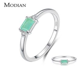 Modian Charm Luxury Real 925 Stelring Silver Green Tourmaline Fashion Finger Rings for Women Fine Jewelry Accessoires Bijoux 210612791622