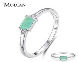 Modian Charm Luxury Real 925 Stelring Silver Green Tourmaline Fashion Finger Rings for Women Fine Jewelry Accessoires Bijoux 210614573910
