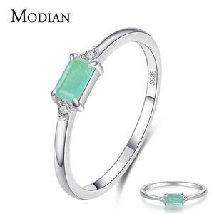 Modian Charm Luxury Real 925 Stelring plata verde turmalina anillos de dedo de moda para mujeres accesorios de joyería fina Bijoux 21061243A