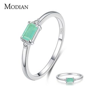 Modian Charm Luxury Real 925 Stelring plata verde turmalina anillos de dedo de moda para mujeres accesorios de joyería fina Bijoux 21061246w