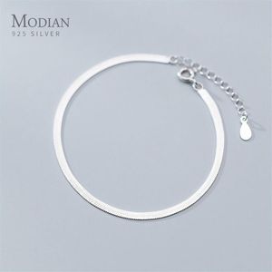 Modian Klassieke 925 sterling zilveren bedelarmband of enkelbandje voor dames Verstelbare slangbottenketting Fijne sieraden 2020 Ontwerp LJ20102253d