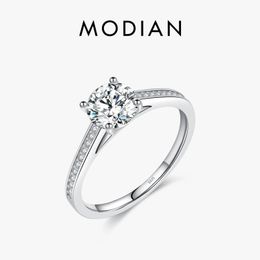 Modian D Color Lab Diamond VVS 1CT Ring for Women 925 STERLING SIGER CORONA DE CORONA DE CORONA BANDA JOYY Regalos 240417