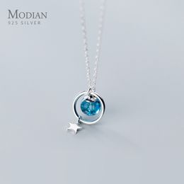 Modian Fashion 925 Sterling Silver Coloré Cristal Géométrique Cercle Étoile Pendentif fit Femmes Réglable Collier Fine Jewelry Q0531