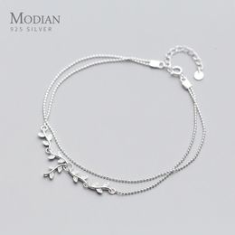 Modian Fashion Sterling Silver 925 Plant Anklet for Women Tree Branch Bladeren Tiny Ball Simple Fine Jewelry 240408