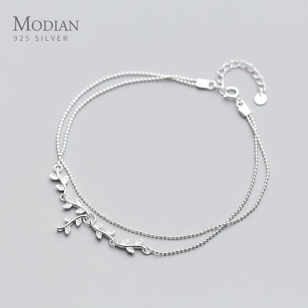 Modian Fashion Sterling Silver 925 Plante cheville pour femmes branche d'arbre feuille minuscule balle simple bijoux fin 240408