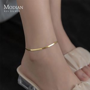 Modian Foot Sieraden Anklet Simple Snake Exquisite armband voor vrouwen Real 925 Sterling Silver Anklets for Women Party Gifts 240522
