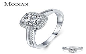 Modian Genuine 925 Sterling Silver Round Clear Cubic Zirconia Rings for Women Wedding Promise Declaración de joyas Gift2143991