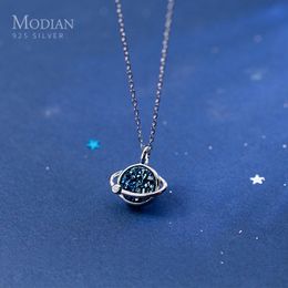 Modian New Sale Blue Charm Mysterious Planet Crystal Hanger Kettingen Klassieke 100% 925 Sterling Silver Party Chain Sieraden Q0531