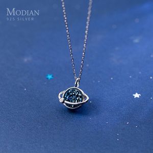 Modian Nouvelle Vente Bleu Charme Mystérieuse Planète Cristal Pendentif Colliers Classique 100% 925 Sterling Argent Chaîne De Fête Bijoux Q0531