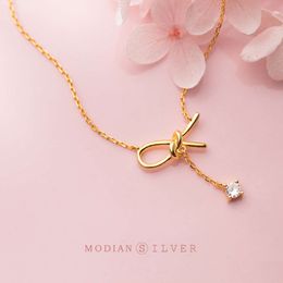 Modian Original Bowknot Swing Sparkling Pendant Classic Brand Sterling Sier Gold Color Necklace for Women S Jewelry
