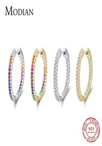 Modian Rainbow Color Sparkling Earrings Real 925 Sterling Silver Circle Zirconia Hoop For Women Luxury Wedding Jewelry 2201088334012