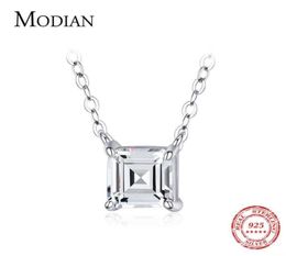 Modian Real 925 Sterling Silver Square Emerald Cut Clear CZ Classic Necklace Pendant for Women Wedding Charm Fine Jewelry 2106195035981