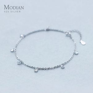 Modian – Bracelet de cheville en Zircon brillant pour femmes, en argent Sterling 925, à la mode, pieds nus, chaîne originale, bijoux fins, 240115