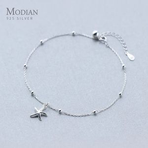 Modian Starfish Light Beads Cadena de tobillera para mujeres Real 925 Sterling Silver Leg Link Fashion Jewellry Gots 240408