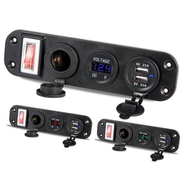 Cargador USB de 12v modificado Panel de cargadores de coche de barco carga rápida para teléfono con encendido/apagado 5V 4.2A adaptador de enchufe de encendedor de cigarrillos voltímetro