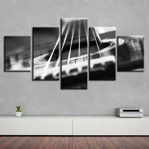 Lienzo en módulos, impresiones de alta definición, carteles, decoración de pared para el hogar, imágenes artísticas, 5 piezas, pinturas clásicas de guitarra en blanco y negro, sin marco