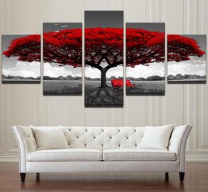 Modular Canvas HD Imprimés Affiches Home Decor Wall Art Pictures 5 pièces Red Tree Art Scèmes de paysage peintures