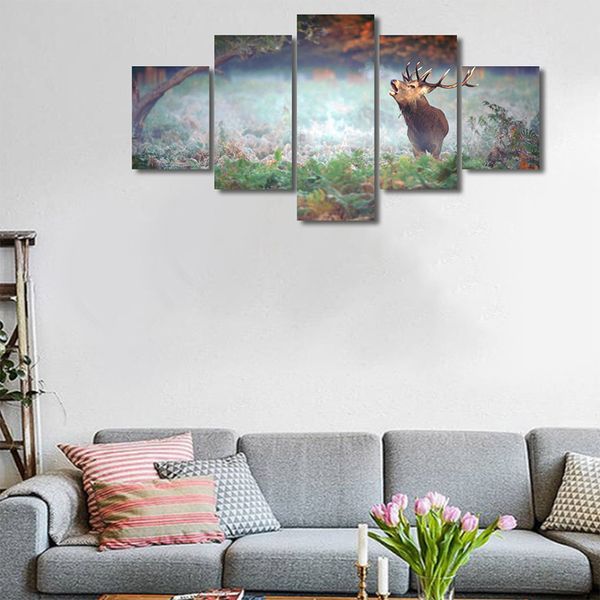 Modulaire toile HD imprime affiches décor à la maison mur Art photos 5 pièces abstrait gros plan de cerf peintures pas de cadre