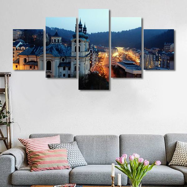 Modulaire toile HD imprime affiches décor à la maison mur Art photos 5 pièces château européen la nuit peintures pas de cadre