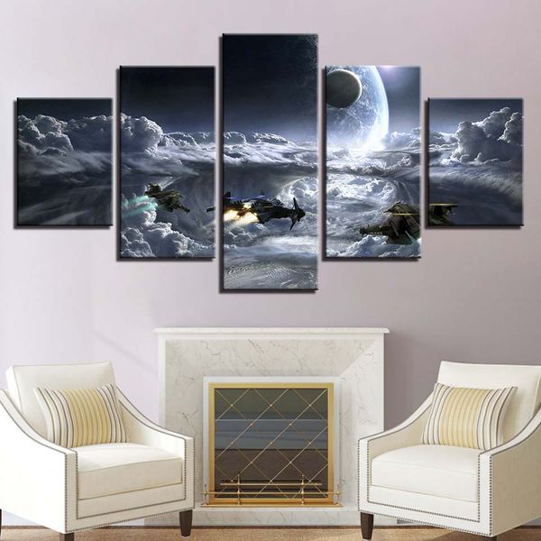 Modulaire toile HD imprime affiches décor à la maison mur Art photos 5 pièces univers espace planète combattant Art peintures pas de cadre