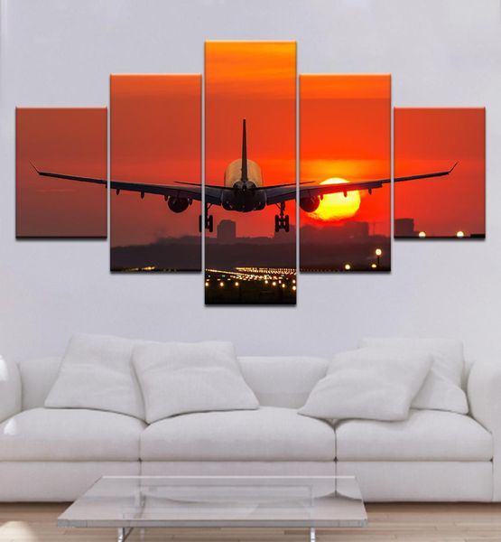 Canvas de marco modular Imágenes de impresión HD Arte de pared 5 Pieces Pintar aviones Aviones despegar el póster Decoración del hogar para la sala de estar6131242