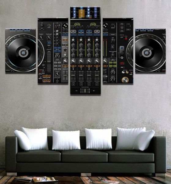 Picture modulaire de décoration intérieure Paintes de toile moderne 5 pièces Musique DJ Console Instrument Mélangeur Affiche pour le salon Wall Art7439413