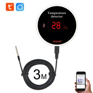 Modules Konlen Tuya WiFi Temperatuursensor 3m Draadsonde Digitale Smartlife Thermometer Smart Home Water Pool Thermostaat Remote Alarm