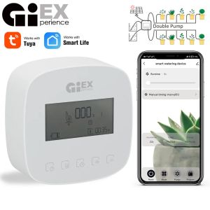 Modules wifi double pompe drip irrigation système jardin arrosage automatique du dispositif arrosage du lithium batterie solaire charge tuya smart life