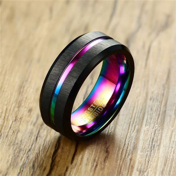 Modyle – bague de mariage en carbure de tungstène brossé noir, pour hommes et femmes, bandes de mariage arc-en-ciel en Fiber de carbone, bijoux 329M, 2020