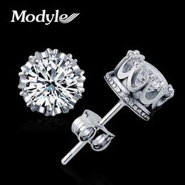 Modyle mode-sieraden 8mm ronde 2 karaat kubieke zirkonia zilver-kleur stud oorbellen voor vrouwen