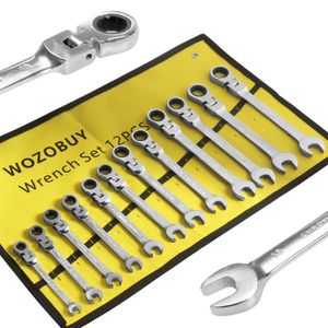 Moersleutel WOZOBUY Juego de llaves de trinquete de cabeza flexible, llaves combinadas de trinquete métricas, juego de llaves de engranaje CrV, juego de herramientas de reparación de llaves de coche