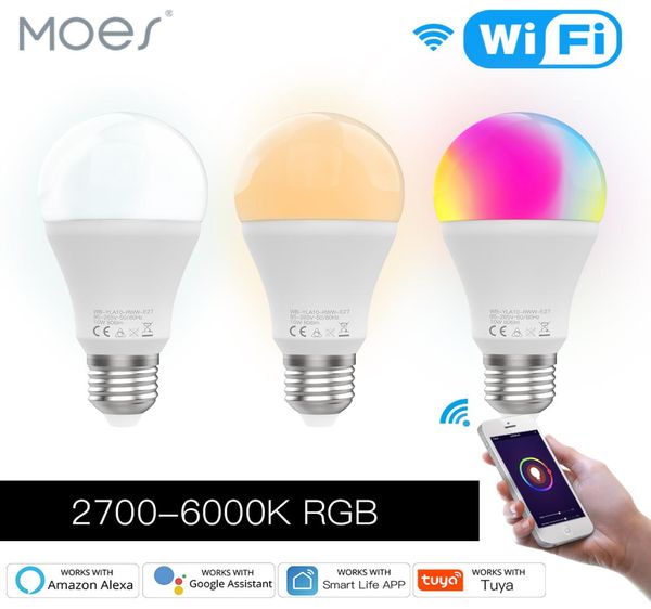 Moes WiFi LED ampoule d'éclairage à intensité variable 10 W RGB CW Smart Life App contrôle du rythme fonctionne avec Alexa Google Home E27 95265V1807000