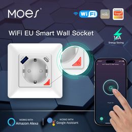 MOES WiFi Tuya Smart Socket EU Stekker Outlet Snel Opladen USB Type C APP Afstandsbediening Voice Alexa Thuis 240228