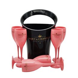 Moet Chandon Zwarte Ijsemmer En Roze Wijnglas Acryl Bekers Champagne Glazen Bruiloft Bar Party Flessenkoeler 3000ml246B