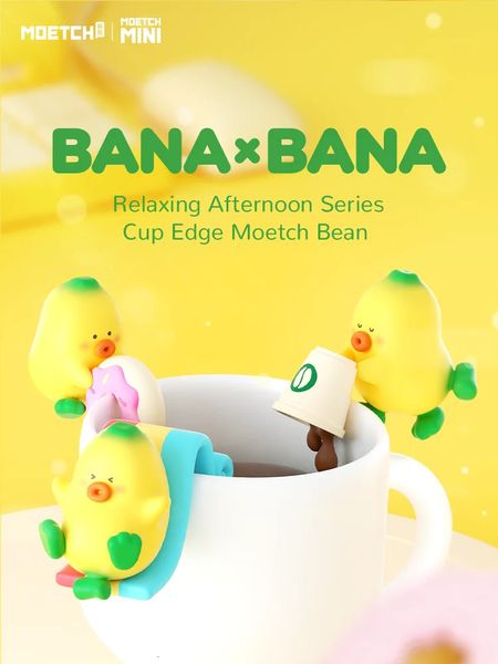 MOETCH BANAXBANA Leisurely Afternoon Series Cup Edge Bean Mini Ornements Kawaii Blind Box Anime Figure Trick or Treat 240422