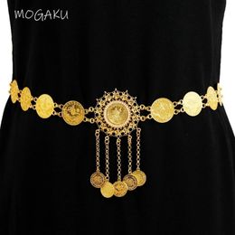 MOGAKU-cadenas para el vientre de cristal para mujer, Color dorado, monedas, cinturones con borlas, declaración étnica, joyería Tribal turca afgana para el cuerpo 240127