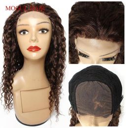 MOGUL HAAR 4x4 LATE SLUITING Pruiken Human Wig Water Wave Color 4 Chocoladebruin 150% Dichtheid 12-28 inch Remy