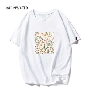 MOINWATER Plantes Modèle Femmes High Street T-shirts Lady 100% Coton Casual WhiteBlack Tees Été À Manches Courtes Tops MT21014 X0628