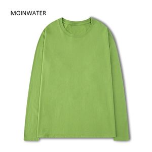 Moinwater Vrouwen 100% Katoen Lange Mouw T-shirts voor Herfst Vrouwelijke Groen Purple Spring Solid Tees Tops MLT2138 220304