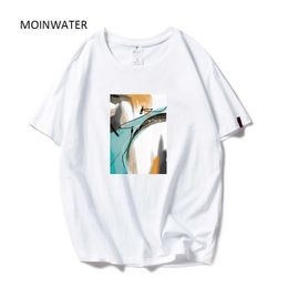 Moinwater Femmes Nouveau T-shirts Imprimé coloré Dame Casual 100% coton Summer Teestops Femme Mode T-shirt MT20067 x0628