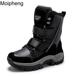 Moipheng Dames Laarzen Warm Winter Pluche Middenkalf Waterdichte Dames Booties Zwart Plus Size PU Leren Laarzen Dames Botas Mujer 211009