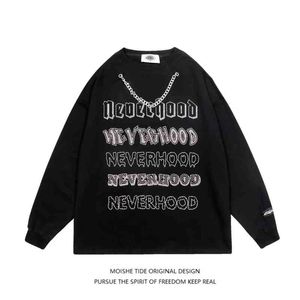 Moishe Tide American Style High Street Fashion Brand Hot Drill Chain Round Neck Sweater voor mannen en vrouwen losse hiphoppaarjas