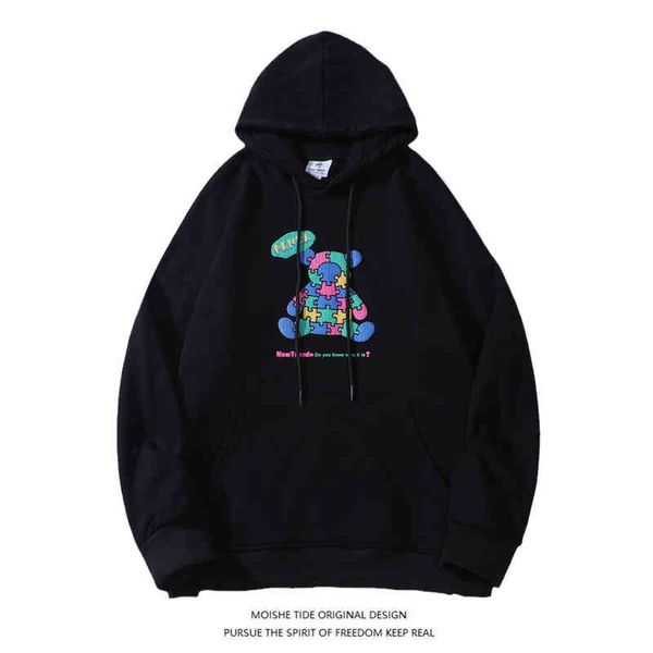 Moishe Tide Bear Sweat à capuche en mousse pour homme et femme Loose Bf Fashion Brand Hip Hop Couple Jacket