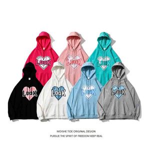 Moishe Tide Brand Love Printed Cardigan hoodie voor mannen dames hiphop los veelzijdig paarjas