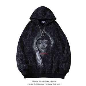 Moishe Tide Europese en Amerikaanse mode Br H-geschilderde Gedrukte pluche hoodie voor mannen Vrouwen losse casual paar jas