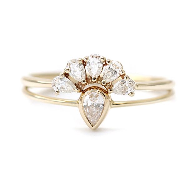 Moissanite 6pcs Pear Stoens Total 1ctw lab Diamond Solitaire Juego de anillos de compromiso de boda Sólido 14K Oro amarillo para mujeres